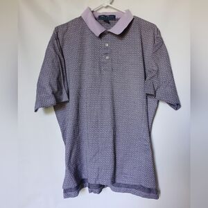 Alan Flusser Mens Short Sleeve Golf Shirt Size L Black/Lavender Diamond Pattern